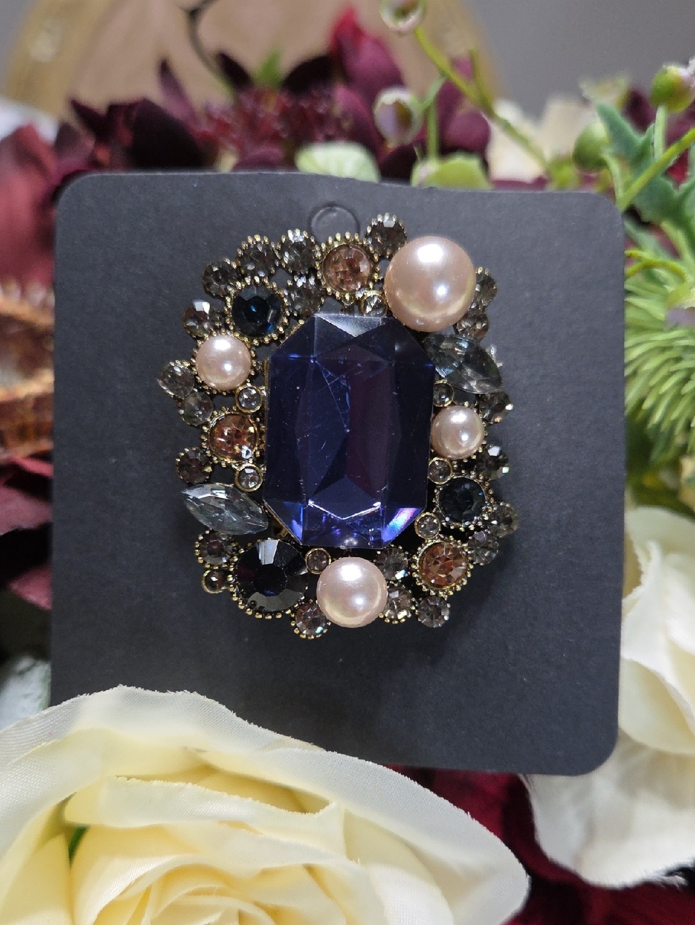 Statement Purple Crystal & Pearl Brooch - Elegant Women’s Jewelry